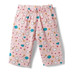 Babyhug Cotton Knit Half Sleeves T-Shirt & Capri Night Suit With Fairy & Castle Print - Navy Blue