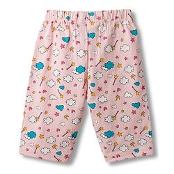 Babyhug Cotton Knit Half Sleeves T-Shirt & Capri Night Suit With Fairy & Castle Print - Navy Blue