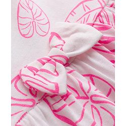 Babyhug Single Jersey Knit Sleeveless Frock With Leaf Print & Bow Applique - White