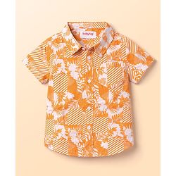 Babyhug Cotton Woven Half Sleeves Shirt & Denim Shorts Set with Tree Print - Multicolor