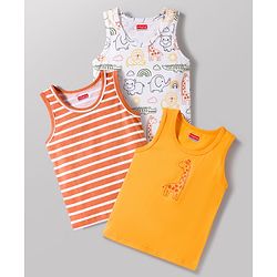 Babyhug 100% Cotton Knit Sleeveless Striped & Animal Printed Sando Vests Pack of 3 - Multicolor