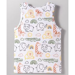 Babyhug 100% Cotton Knit Sleeveless Striped & Animal Printed Sando Vests Pack of 3 - Multicolor