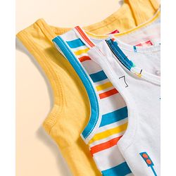 Babyhug 100% Cotton Knit Sleeveless Striped & Vehicles Printed Vests Pack Of 3 - Multicolour