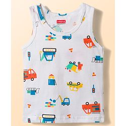 Babyhug 100% Cotton Knit Sleeveless Striped & Vehicles Printed Vests Pack Of 3 - Multicolour