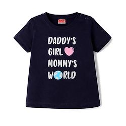 Babyhug Cotton Knit Half Sleeves T-Shirt & Capri Night Suit with Heart Print - Navy Blue