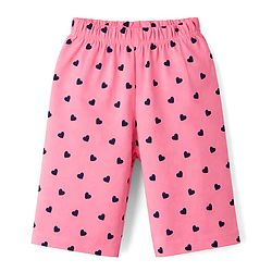 Babyhug Cotton Knit Half Sleeves T-Shirt & Capri Night Suit with Heart Print - Navy Blue