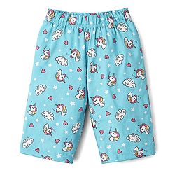 Babyhug Cotton Knit Half Sleeves T-Shirt & Capri Night Suit with Unicorn Print - Pink & Blue