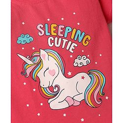 Babyhug Cotton Knit Half Sleeves T-Shirt & Capri Night Suit with Unicorn Print - Pink & Blue