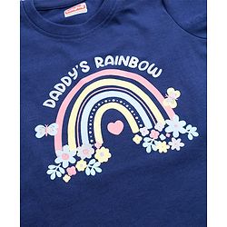 Babyhug Cotton Knit Half Sleeves Floral & Rainbow Printed T-Shirt & Capri Night Suit - Navy Blue