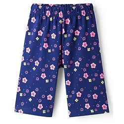 Babyhug Cotton Knit Half Sleeves Floral & Rainbow Printed T-Shirt & Capri Night Suit - Navy Blue