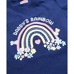 Babyhug Cotton Knit Half Sleeves Floral & Rainbow Printed T-Shirt & Capri Night Suit - Navy Blue