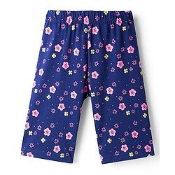 Babyhug Cotton Knit Half Sleeves Floral & Rainbow Printed T-Shirt & Capri Night Suit - Navy Blue