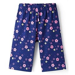 Babyhug Cotton Knit Half Sleeves Floral & Rainbow Printed T-Shirt & Capri Night Suit - Navy Blue