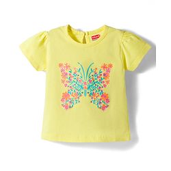 Babyhug Cotton Knit Half Sleeves T-Shirt & Capri Night Suit With Floral Print - Yellow