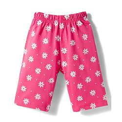 Babyhug Cotton Knit Half Sleeves T-Shirt & Capri Night Suit With Floral Print - Yellow