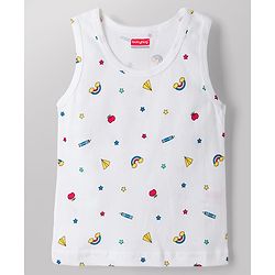 Babyhug 100% Cotton Knit Sleeveless Sando Vests With Teddy Bear & RainbowPrint Pack of 3 - Multicolor