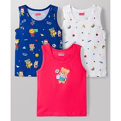 Babyhug 100% Cotton Knit Sleeveless Sando Vests With Teddy Bear & RainbowPrint Pack of 3 - Multicolor