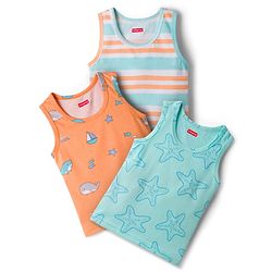 Babyhug 100% Cotton Single Jersey Knit Sleeveless Vests With Sea Life Print Pack of 3 - Multicolor