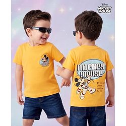 Babyhug Disney Single Jersey Knit T-Shirt with Half Sleeves & Mickey Mouse Graphic in Orange