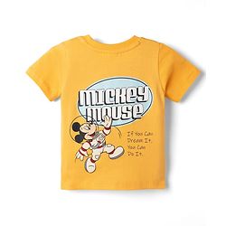 Babyhug Disney Single Jersey Knit T-Shirt with Half Sleeves & Mickey Mouse Graphic in Orange