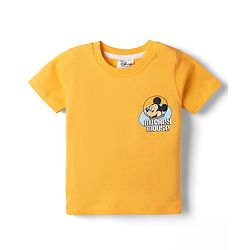 Babyhug Disney Single Jersey Knit T-Shirt with Half Sleeves & Mickey Mouse Graphic in Orange