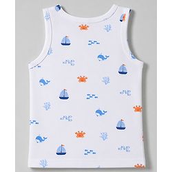 Babyhug 100% Cotton Knit Sleeveless Striped Nautical Theme & Sea Life Printed Vests Pack Of 3 - Blue & White