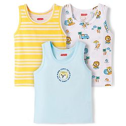 Babyhug 100% Cotton Knit Sleeveless Striped & Printed Sando Vests Pack of 3 - Multicolor