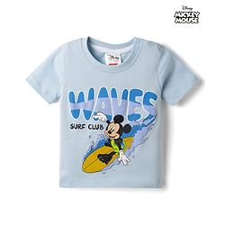 Babyhug Disney Single Jersey Knit Half Sleeves T-Shirt with Mickey Mouse Print -  Sky Blue