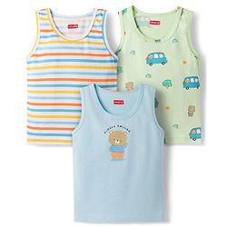 Babyhug 100% Cotton Single Jersey Knit Sleeveless Vests With Bear & Car Print Pack of 3 - Multicolor