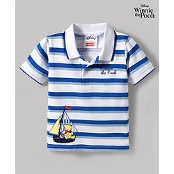 Babyhug Disney Cotton Knit Half Sleeves Polo T-Shirt With Winnie The Pooh Graphics - White