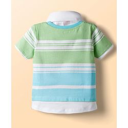 Babyhug 100% Cotton Knit Half Sleeves Overlapped Striped T-Shirt With Badge Detailing - Multicolor