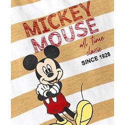 Babyhug Disney Single Jersey Knit Half Sleeves Striped T-Shirt with Mickey Mouse Print- White & Brown