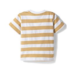 Babyhug Disney Single Jersey Knit Half Sleeves Striped T-Shirt with Mickey Mouse Print- White & Brown