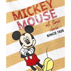 Babyhug Disney Single Jersey Knit Half Sleeves Striped T-Shirt with Mickey Mouse Print- White & Brown