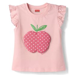 Babyhug Cotton Knit Half Sleeves T-Shirt & Capri Night Suit with Apple Patch - Pink