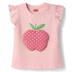 Babyhug Cotton Knit Half Sleeves T-Shirt & Capri Night Suit with Apple Patch - Pink