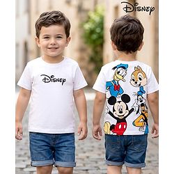 Babyhug Disney Single Jersey Knit Half Sleeves Front & Back Mickey & Friends Graphics - White
