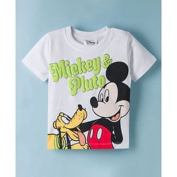Babyhug Disney Single Jersey Knit Half Sleeves T-Shirt with Mickey & Pluto Graphics - White