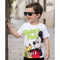 Babyhug Disney Single Jersey Knit Half Sleeves T-Shirt with Mickey & Pluto Graphics - White
