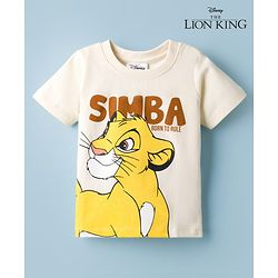 Babyhug Disney Single Jersey Knit Half Sleeves T-Shirt with  Simba  Graphics - Beige