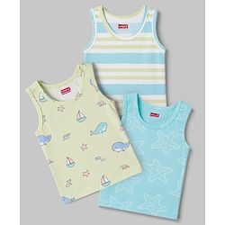 Babyhug 100% Cotton Single Jersey Knit Sleeveless Striped & Boat Printed Sando Pack Of 3 - Multicolour