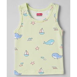 Babyhug 100% Cotton Single Jersey Knit Sleeveless Striped & Boat Printed Sando Pack Of 3 - Multicolour