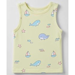 Babyhug 100% Cotton Single Jersey Knit Sleeveless Striped & Boat Printed Sando Pack Of 3 - Multicolour