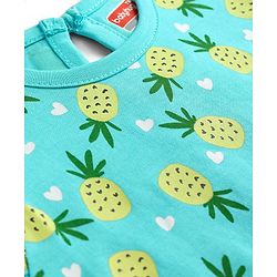 Babyhug Cotton Knit Half Sleeves T-Shirt & Shorts Co-ord Night Suit with Pineapple & Heart Print - Light Blue