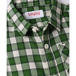 Babyhug Cotton Woven Half Sleeves Checks Shirt & Denim Shorts Set - Green & Blue