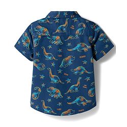 Babyhug Cotton Woven Denim Half Sleeves Shirt & Shorts Set With Dino Print - Blue
