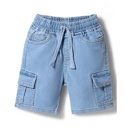 Babyhug Cotton Woven Denim Half Sleeves Shirt & Shorts Set With Dino Print - Blue