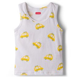 Babyhug 100% Cotton Knit Sleeveless Sando Vests With Taxi & Star Print Pack of 3 - Multicolor