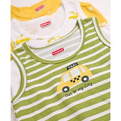 Babyhug 100% Cotton Knit Sleeveless Sando Vests With Taxi & Star Print Pack of 3 - Multicolor