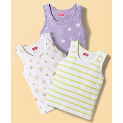 Babyhug 100% Cotton Knit Sleeveless Striped & Star Printed Sando Vests Pack of 3 - Multicolor